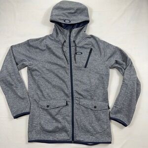 Oakley Full Zip Hoodie Jacket Heathered Fleece Lined Mens Large Gray Blue
